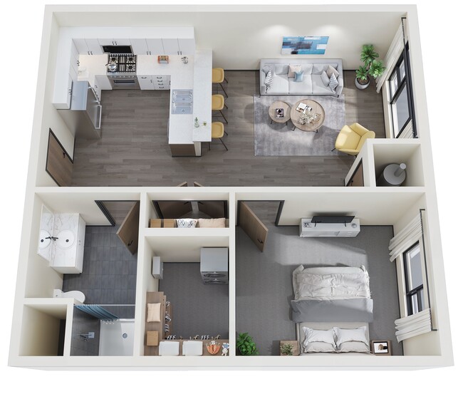 Plano de planta de 1 dormitorio (sin balcón) - Axis Lofts