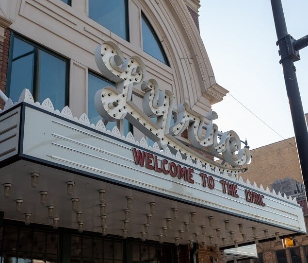 The historic Lyric Theater is directly north of the neighborhood