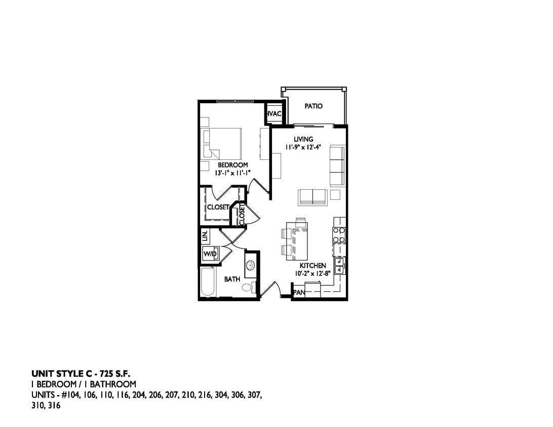 Plano de planta 1x1 - Greenhaven Apartments & Townhomes