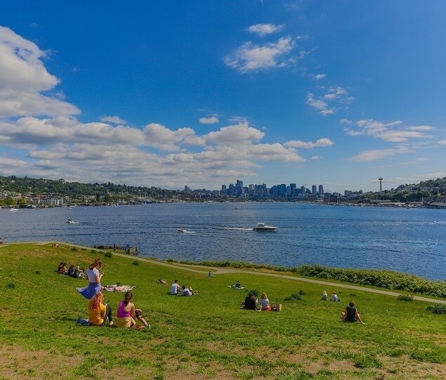 Residents enjoy beautiful views from Gas Works Park