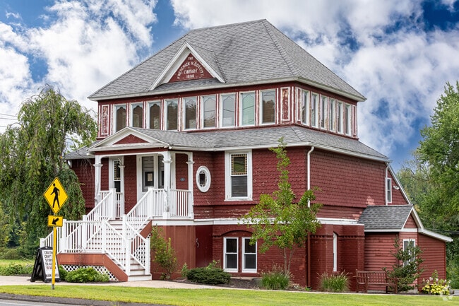 The 1890 Frederick Cossitt Library in Granby was designed by Jasper D. Sibley.