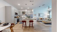 Located on Dynamic Boulevard in Wesley Chapel, FL, this single-floor, 2-bedroom, 2-bathroom residence offers a thoughtfully designed open-concept layout. Light wood-style flooring flows throughout, creating a cohesive and airy feel.

The kitchen is a standout feature, equipped with stainless steel appliances, gray shaker-style cabinetry, a white subway tile backsplash, and granite countertops. A central island with bar seating and pendant lighting above serves as both a functional workspace and a natural gathering point, opening seamlessly into the dining and living areas.

The living room is bright and welcoming, with large windows that invite natural light and a ceiling fan overhead. The spacious primary bedroom includes a walk-in closet and direct access to an en-suite bathroom, which features a granite-topped double vanity with gray cabinetry. The second bedroom is well-sized with ample natural light. A second full bathroom offers similar finishes with a granite vanity countertop.

Additional highlights include a dedicated in-unit laundry room with full-size washer and dryer, a hallway with closet storage, and consistent neutral-toned walls throughout. The overall design is clean, modern, and functional, well-suited for comfortable everyday living.