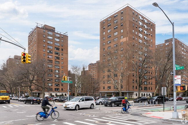 Queensview Cooperative tower over the streets along the West side of Astoria.
