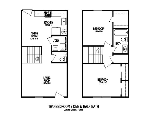 Plano de planta 2 HAB, 1.5 BA - Village Townhomes of Oxford