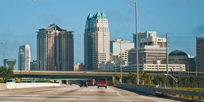 The Orlando skyline on a sunny day