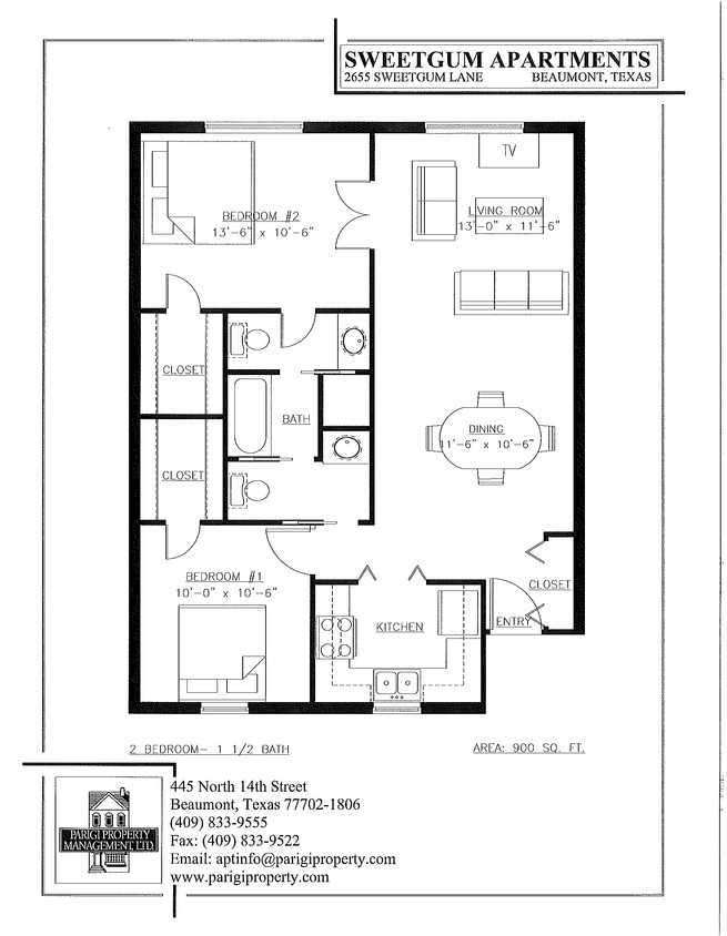 2BR/1.5BA - Sweetgum Apartments