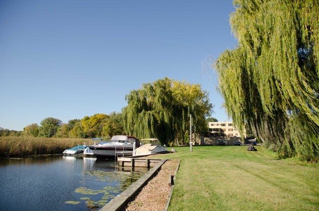Boat slips and back view of building - Harbor District