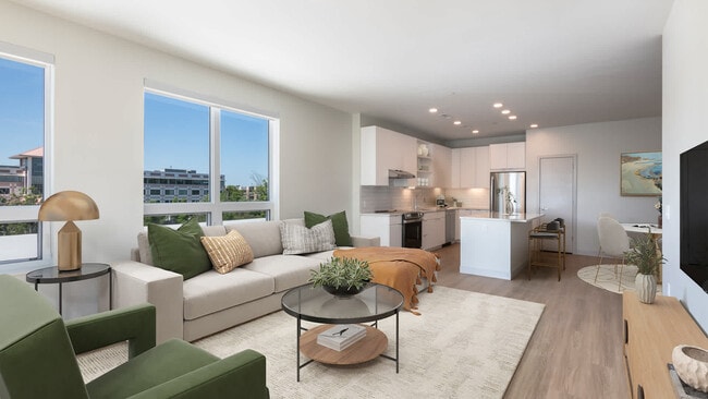 Sala de estar con suelo de superficie dura - The Basin