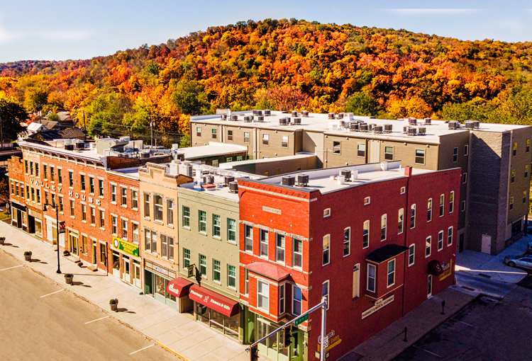 Aerial View of Historic & Annex Building - Valley House Flats 55 Year and Older