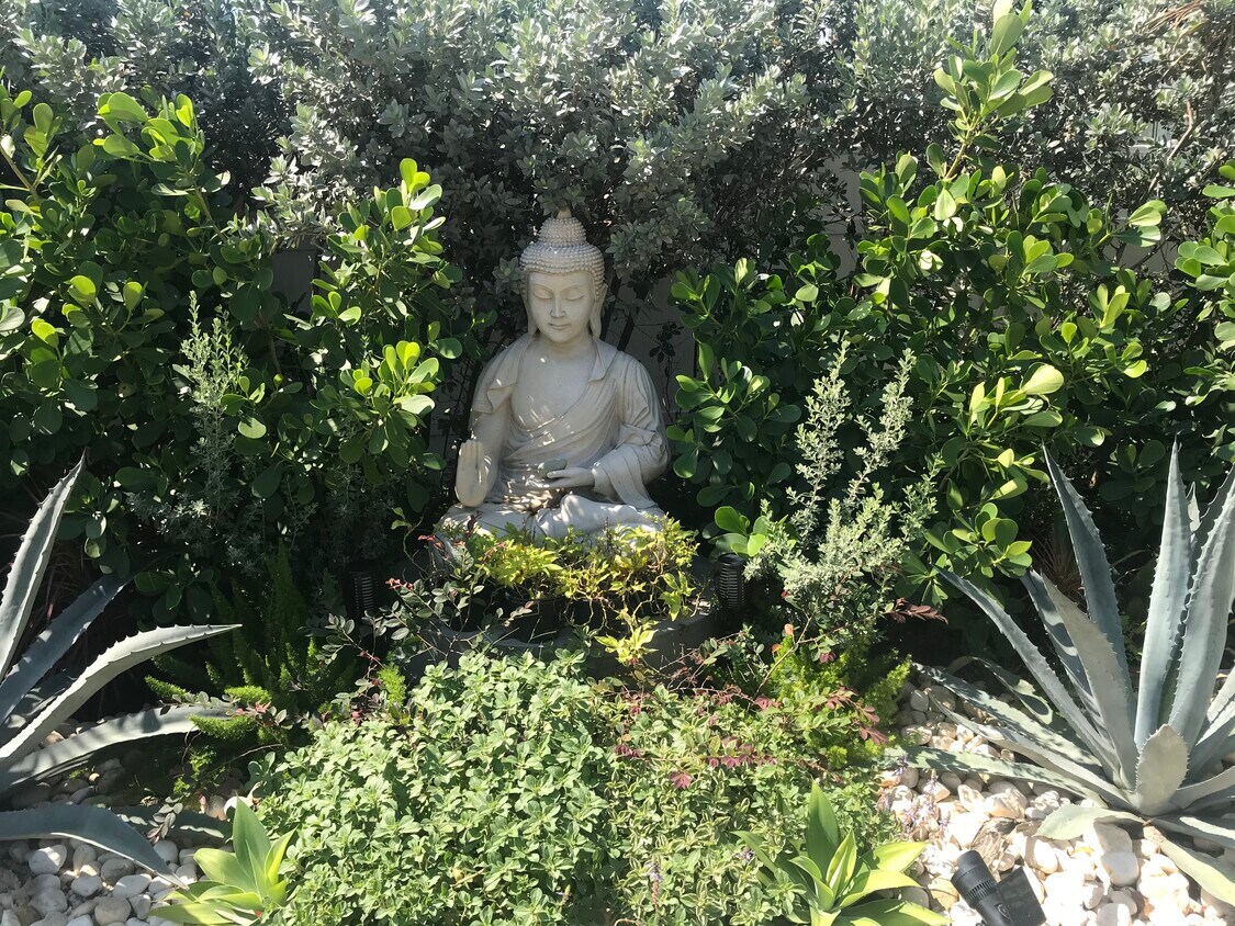 El jardín del patio delantero separa aún más las dos unidades. - 1326 NE 14th Pl