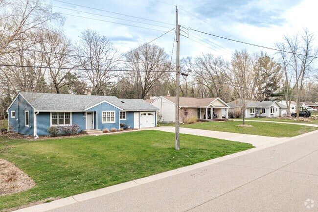 Ramblers in Shoreview line the streets, each with a unique front facade.