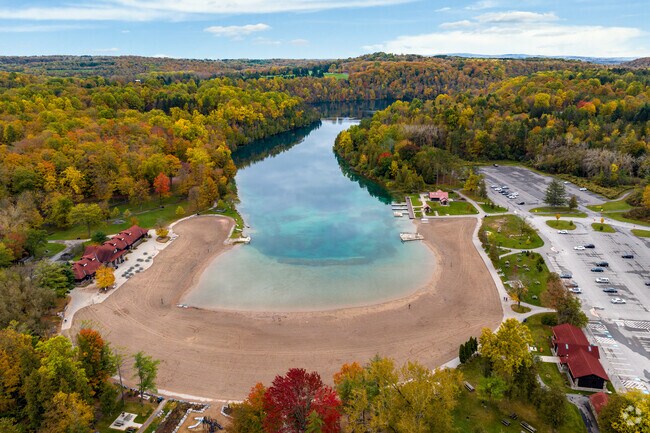 The two lakes at Green Lakes State Park are called Round and Green Lakes.