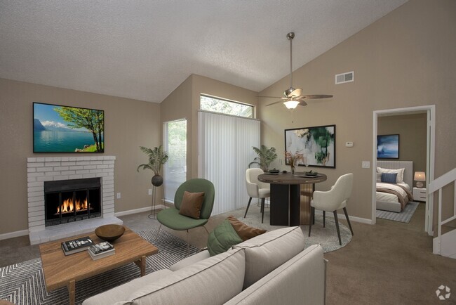 Living Room Area with Fireplace - Huntcliffe Apartments