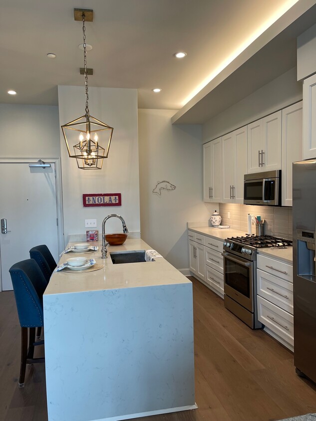 Kitchen, counter seating and entry - 731 Saint Charles Ave