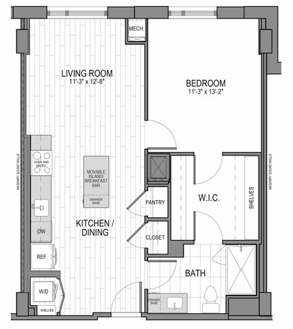 Unit 1214, 1914-2814 Floor Plan - Rosslyn Towers