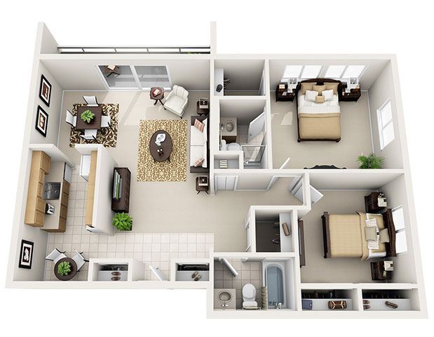 Pine Ridge Apartments – 2 Bed 2 Bath (4 Layouts)