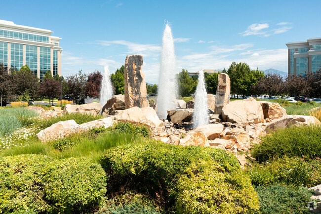 The Riverpark water feature makes for a tranquil backdrop in the South Jordan neighborhood.