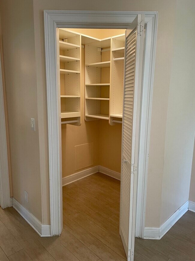 Walk-in closet for master bedroom, with California closet shelving. - 3005 W Sligh Ave