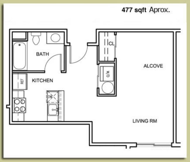 Studio 1 - 477 ft² - Squire Park Plaza