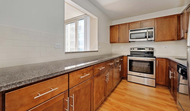 Enjoy a newly-renovated kitchen with granite countertops and stainless steel appliances - Hyde Park Tower