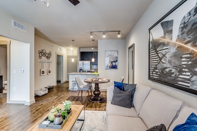 modern living room with wood plank flooring - Junction 15