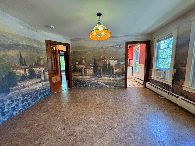 The dining room has an Italian landscaped mural and tiffany ceiling lamp - 325 Flynn Ave