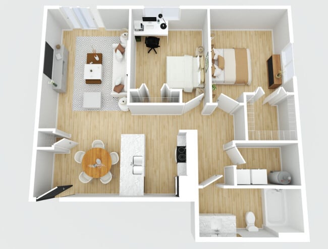 Unit 102 3D Floorplan - The Arnie Apartments