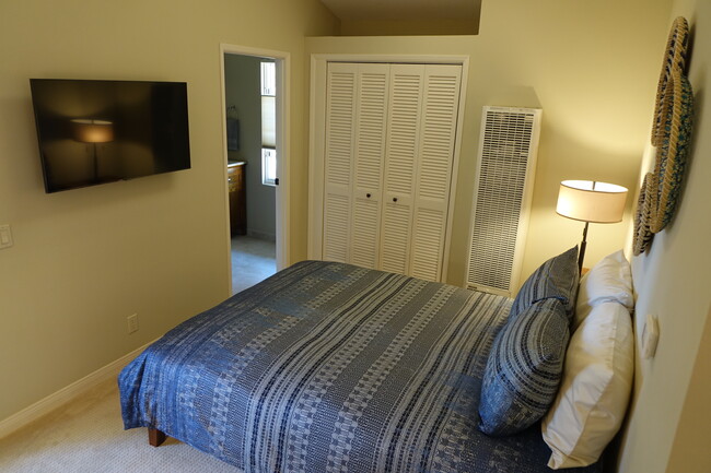 Bedroom with wall mounted 43-inch smart TV - 2620 Tallant Rd