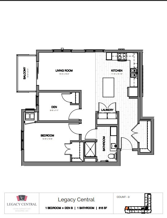 1 bedroom +Den B - Legacy Central 55+ Senior Apartments