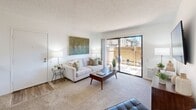 Located at 15123 Brookhurst St in Westminster, CA, this thoughtfully designed single-story residence offers 1 bedroom and 2 full bathrooms across a comfortable, efficient floor plan. The living room serves as the heart of the home, featuring plush carpet, a textured ceiling, and large sliding glass doors that flood the space with natural light and open onto a private outdoor patio — ideal for relaxing or entertaining. Adjacent to the living area, a dedicated dining nook with wood-look flooring provides a welcoming space for meals. The kitchen is well-equipped with white cabinetry, granite-toned countertops, recessed lighting, and full appliances including a range and refrigerator, with a peninsula that connects seamlessly to the dining area. The generously sized primary bedroom features soft carpet, a large window with outdoor views, and direct access to a dedicated closet. Two bathrooms complete the layout, each featuring white vanity cabinetry, granite-style countertops, wood-look flooring, and clean, bright finishes — one including a full tub and shower combination. Throughout the home, a consistent neutral palette and bright white walls create a calm, welcoming ambiance.