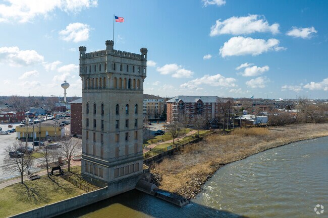 Hofmann tower boast over the Deplanes river