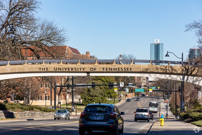 University of Tennessee students use the pedestrian bridge to cross Cumberland Avenue.