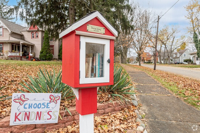 Free libraries can be found on the suburban sidewalks of the Grand Ledge neighborhood.