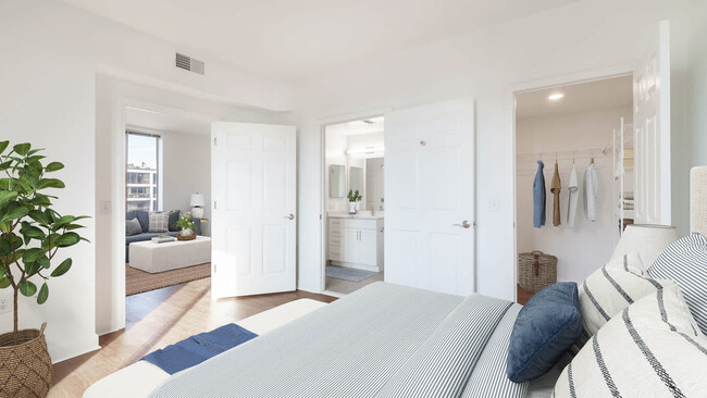 Dormitorio con suelo de superficie dura - 1800 Oak