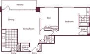 1 Bedroom + Den, 1.5 Bath 1186 SF A16