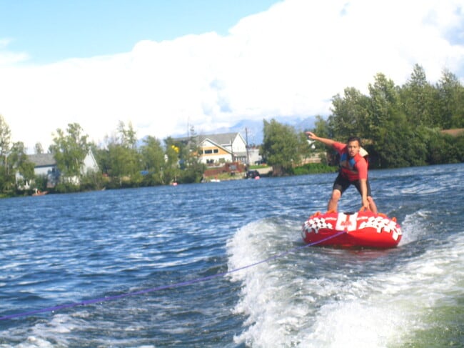 Triplex in background of lake fun. - 161 E Susitna Ave