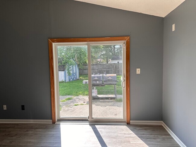 Patio door/ backyard with shed - 46 Philmont Dr