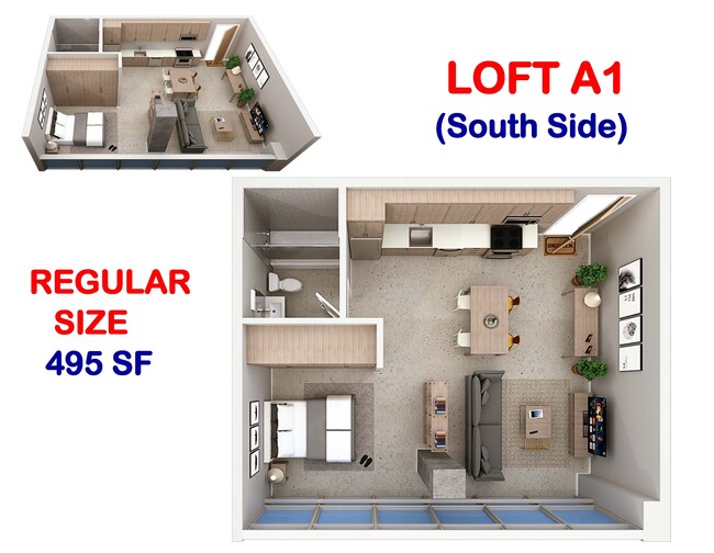 Loft A1 - 495 pies cuadrados (lado sur) - Panorama Tower