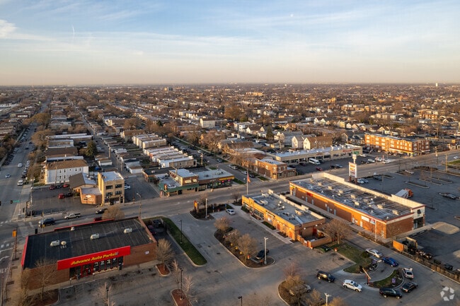 Berwyn, IL Aerial View of Shopping and Rows of Homes