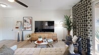 Located at 41955 Margarita Road in Temecula, CA, this well-appointed one-bedroom, one-bathroom unit offers a thoughtfully designed single-floor layout. Light wood-style flooring flows throughout, creating a cohesive and airy atmosphere.

The open-concept living, dining, and kitchen area forms the heart of the unit. The living room features a ceiling fan, large sliding glass doors that invite abundant natural light, and direct access to a private patio with outdoor views of the surrounding landscaping. The galley-style kitchen is equipped with stainless steel appliances — including a refrigerator, range, and dishwasher — dark cabinetry with brushed hardware, granite-style countertops, and a pass-through window that connects to the dining area.

The bedroom is a comfortable retreat featuring a ceiling fan, a large window with blinds and drapes, and ample closet space. The full bathroom includes dark wood vanity cabinetry, granite-style countertops, a combination shower/tub, and light wood-style flooring.

Additional practical spaces include a pantry, laundry area, utility room, and multiple closets. The private patio provides a quiet outdoor escape with views of mature trees and greenery, completing this functional and stylish Temecula residence.
