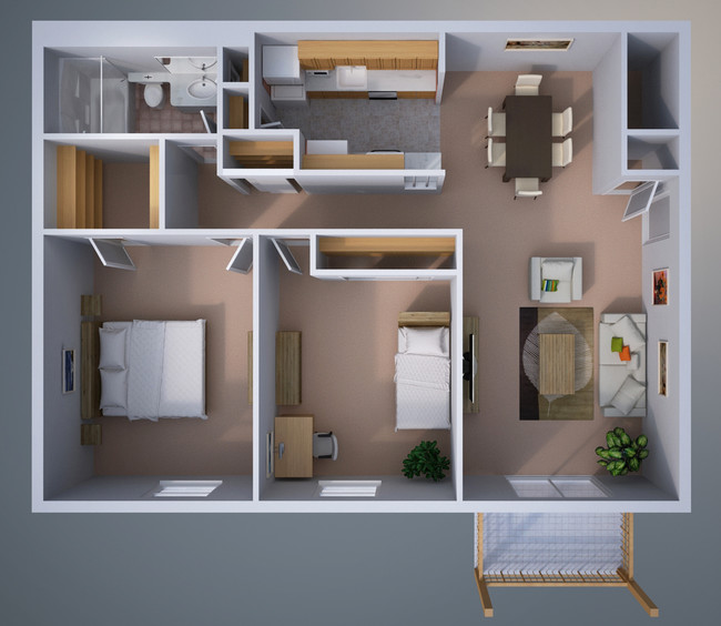 Plano de planta de dos habitaciones - East Mountain Apartments