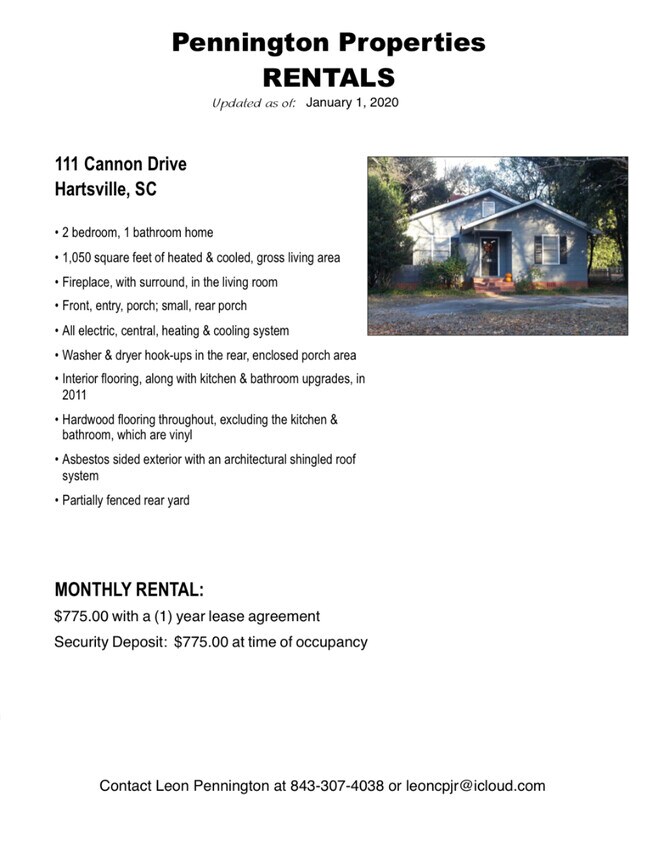 111 Cannon Dr, Hartsville, SC 29550 House for Rent in Hartsville, SC