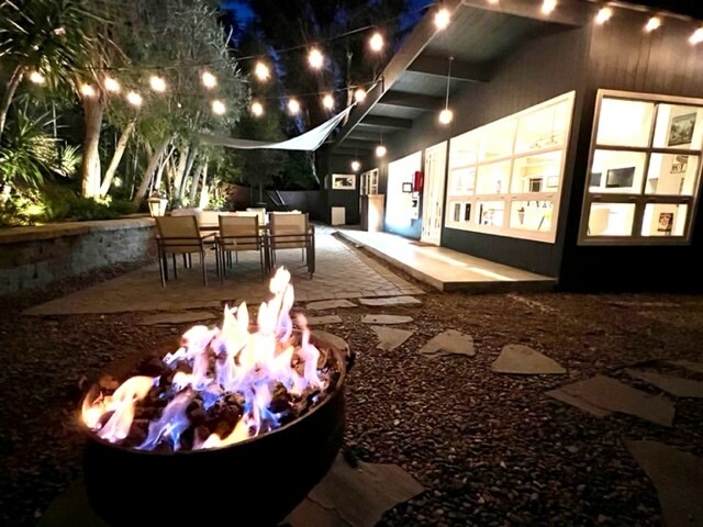 Backyard at Night with Firepit - 4079 Woodman Cyn