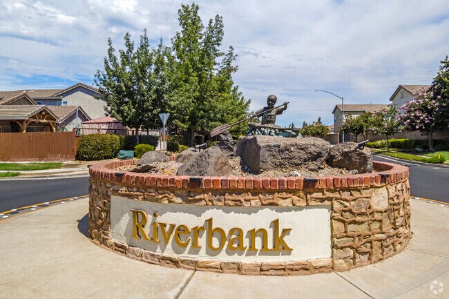 The Riverbank gateway monument welcomes residents and visitors to Riverbank, a quiet San Joaquin Valley community known for its suburban charm, local pride, and proximity to the scenic Stanislaus River.