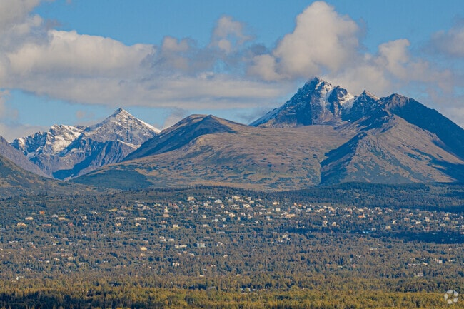 Much of Anchorage is backdropped by the Chugach Mountain range, including Huffman/O' Malley.