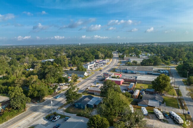 Industrial, retail, and residential buildings are commonly found near each other in Channelview.