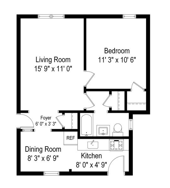 One Bedroom A - Sheridan Courts