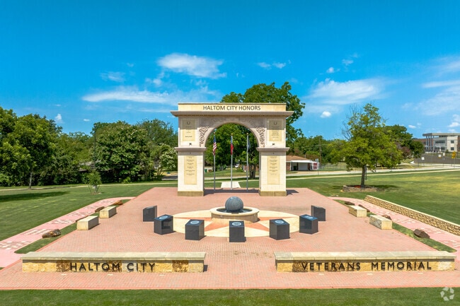 The Veteran Memorial stands proud in Haltom Road Park.