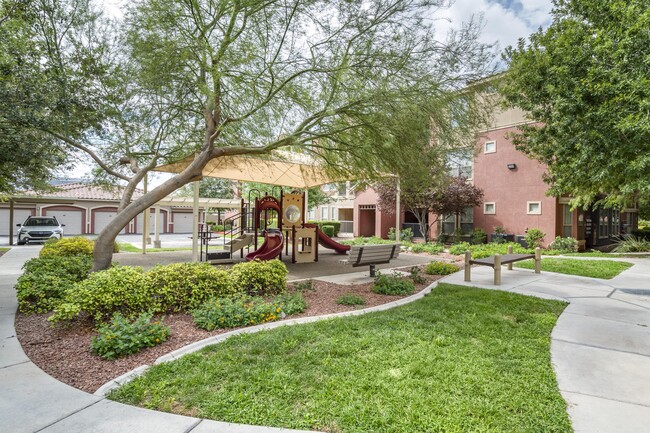 Disfrute de un día sereno en medio del divertido encanto de un patio de juegos, completo con acogedoras mesas de picnic para un delicioso festín al aire libre - Sonata Apartment Homes