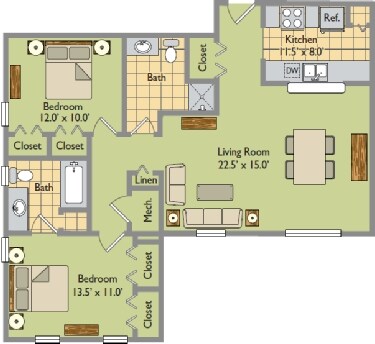 Livingston Park Apartments – TWO BEDROOM TWO BATH LARGE